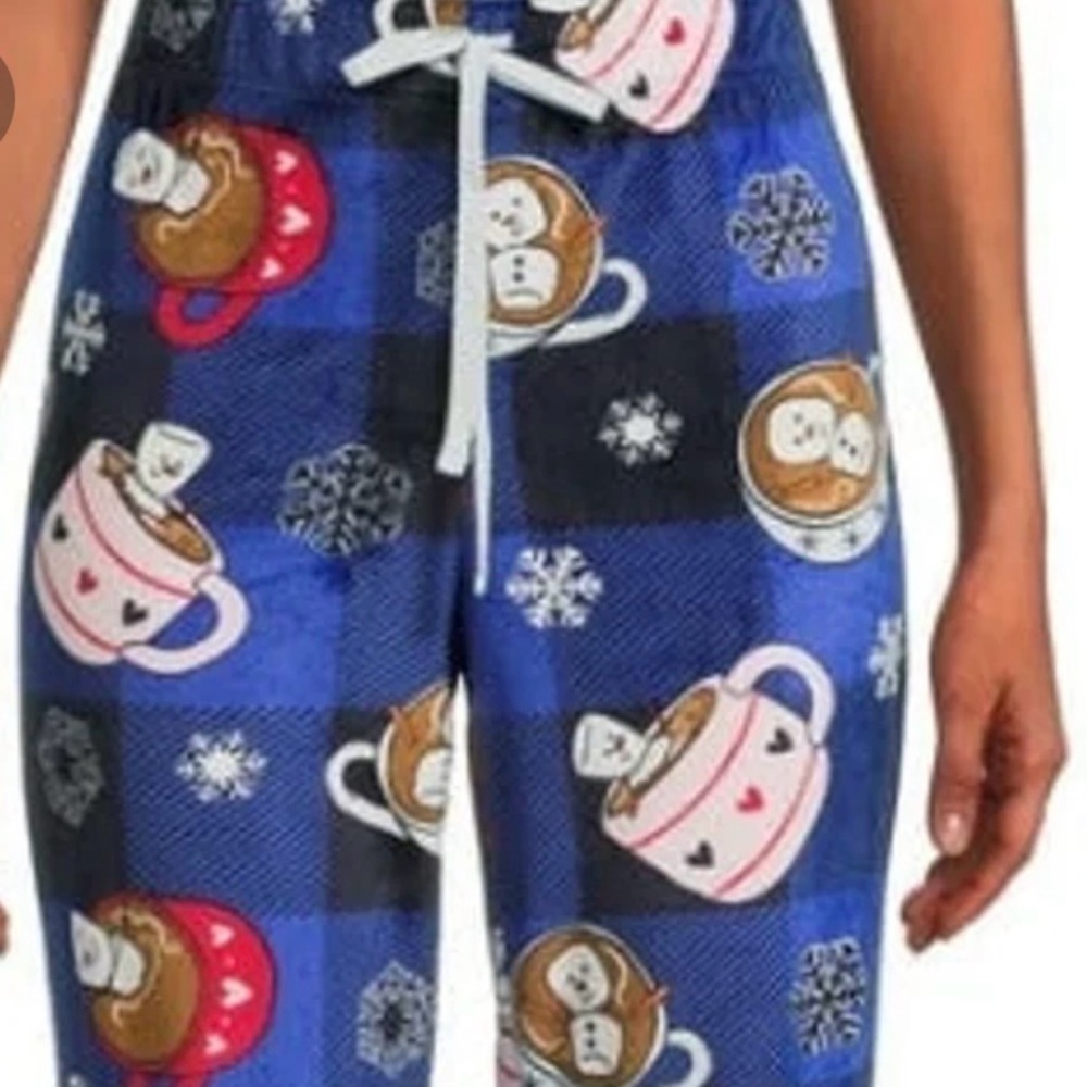 Pajama pants womens new size L 12-14 Marshmallows Cocoa polyester cuffed